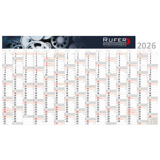 Wandplaner 15 Monate (1380 x 780 mm) inklusive 4-c Druck (Euroskala), grau