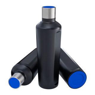 Thermotrinkflasche RETUMBLER-mySTEELONE, Flasche schwarz, Deckel blau, Boden blau