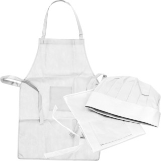 Non Woven Kinderkoch-Set (Schürze + Mütze), weiss