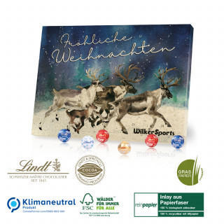Adventskalender aus Graspapier mit Lindt Schokolade „Gourmet Edition“ Organic, Klimaneutral