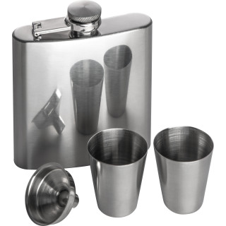 Flachmann Set mit 2 Pinnchen und Trichter aus Edelstahl, grau