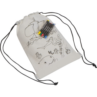 Non Woven Kordeltasche inkl. Wachsmalstiften, weiss