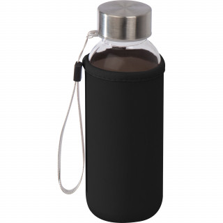Trinkflasche aus Glas mit Neoprenüberzug, 300ml, schwarz
