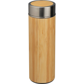 Edelstahl Trinkflasche mit Bambusummantelung und Teesieb, beige