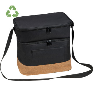 Kühltasche aus RPET mit Extrafach und Korkboden, schwarz