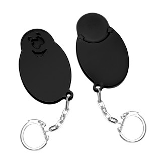 Chiphalter mit 1€-Chip "Gesicht" mit Gliederkette, Chiphalter: schwarz, Chip: schwarz