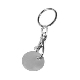 Metall-Karabinerhaken "Omega" mit 1€-Chip aus recyceltem Kunststoff, silber, grau