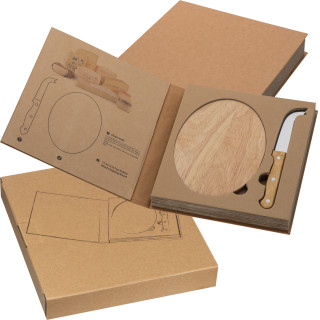 Käseset mit Holzbrettchen und Käsemesser, beige