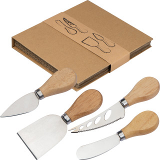 4 teiliges Käsemesserset mit Holzgriffen, beige