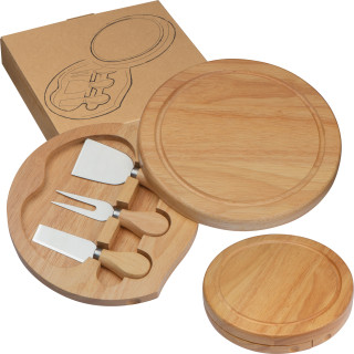 Käsebrett mit 3 Käsebestecken, beige
