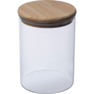 Dose aus Borosilikatglas mit Kiefernholzdeckel, 700ml, transparent