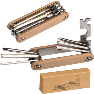 Fahrradwerkzeug mit Holzschalen, beige