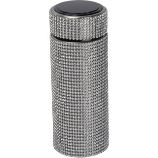 Kleine Edelstahltrinkflasche mit Strassstein-Akzenten, grau