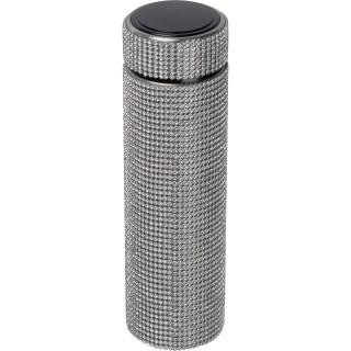 Große Edelstahltrinkflasche mit Strassstein-Akzenten, grau