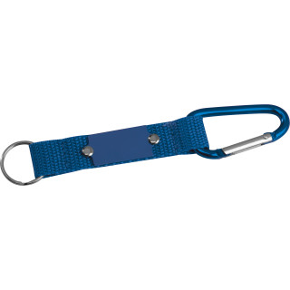 Schlüsselanhänger mit Karabiner und Plättchen aus Metall, blau