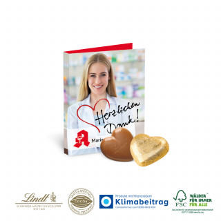WERBE-KLAPPKARTE - 1 Lindt Schokoladenherz „Vollmilch“ (ca. 5 g)