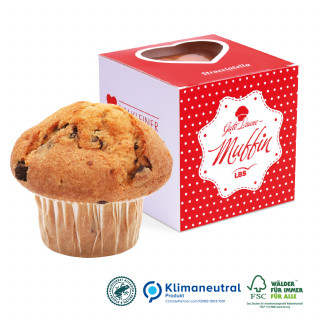 Muffin „Maxi“ im Werbe-Würfel mit Herzstanzung, Klimaneutral