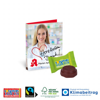 Werbe-Klappkarte mit süßer Füllung - 1 Tiny Tony´s Schokolade (ca. 9 g)
