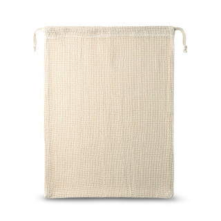 NAPOLI. Beutel aus 100% Baumwolle (120 g/m²) mit Netzgewebe auf der Vorderseite (100 g/m²), naturhell