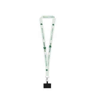 EPSOM. SET Lanyard SUBLIMATION Long II (20 mm) aus recyceltem Polyester (100% rPET) mit 20 mm Karabinerhaken und Handyhalterung, 301 - weiß