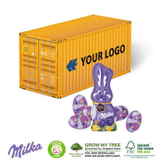 3D-Präsent mit Milka Alpenmilch-Eier und Milka Osterhase - Container