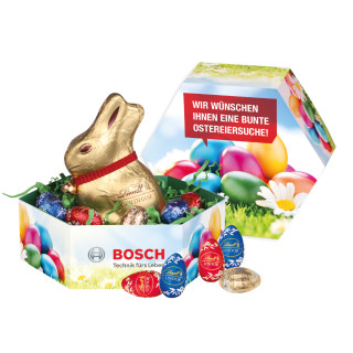 Großes Osternest, Lindt Schokoladen-Eier und Goldhase