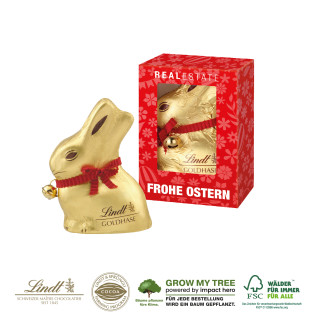 Werbekartonage mit Lindt Goldhase, 50 g