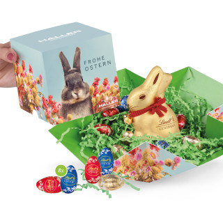 Oster-Werbewürfel, Lindt Schokoladen-Eier und Goldhase