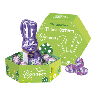 Großes Osternest, Milka Schokoladen-Eier und Schmunzelhase