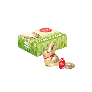 Oster-Präsentbox, Lindt Schokoladen-Eier und Goldhase