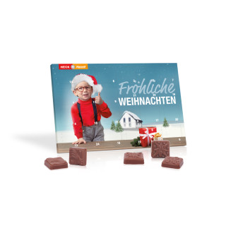 Tisch-Adventskalender mit Vollmilchschokolade in Confiserie-Qualität