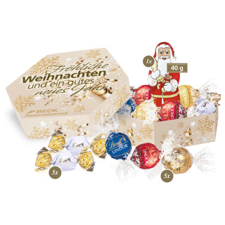 Präsentbox "Maxi" mit 5 Lindt Lindor, 5 Lindt Vollmilchkugeln, kl. Lindt Weihnachtsmann