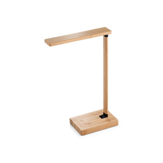 MOREY. Klappbare Schreibtischlampe mit superschnellem kabellosem 15W-Ladegerät aus Bambus, natur
