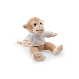 MONKY. Plüschtier in Form eines Affen mit T-Shirt, hellbraun
