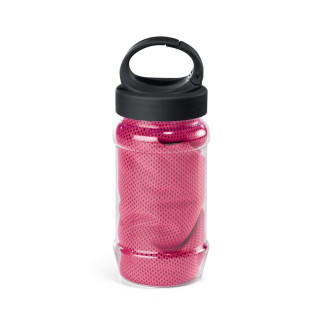 ARTX PLUS. Sporthandtuch aus Polyamid und Polyester mit Flasche (440 mL) aus PP und PET und einem integrierten Karabinerhaken am Deckel, rosa