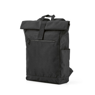 "Rome" 12 l Rucksack aus recyceltem PET mit Rolltop-Design und Klettverschluss, schwarz