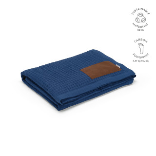 "Giotto Blanket" Decke aus recycelter Baumwolle (200 g/m²) mit personalisierbarem Aufnäher, blau