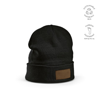 "Tupac Beanie" Mütze aus recycelter Baumwolle mit personalisierbarem Aufnäher, schwarz