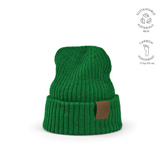 "Cobain Beanie" Mütze aus rPET und Wolle mit personalisierbarem Aufnäher, dunkelgrün