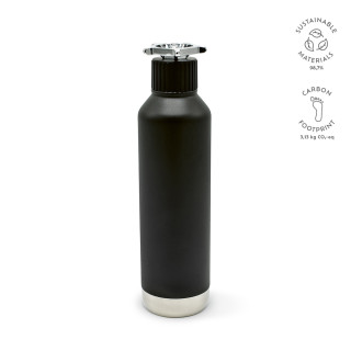 Spiglo Trinkflasche aus recycelter Edelstahl, 780 ml. Mit radförmigem Deckel, schwarz