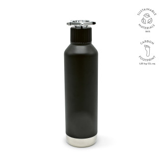 "Spiglo" 780 ml Trinkflasche aus recyceltem Edelstahl mit radförmigem Deckel, schwarz