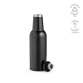 Sepik Trinkflasche recycelter Edelstahl, 360 ml. Doppelwandig. Auslaufsicher, schwarz