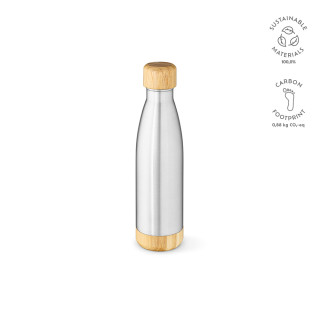 Rio Grande Trinkflasche recycelter Edelstahl und Bambus, 530 ml. Doppelwandig, silber