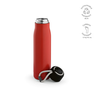 "Lena Bottle" Trinkflasche aus recyceltem Edelstahl, 570 ml mit Tragegriff aus rPET, rot