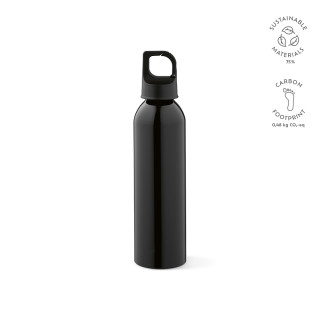 "Mackenzie Bottle" Trinkflasche aus rAluminium, 690 ml mit Karabinerdeckel, auslaufsicher, schwarz