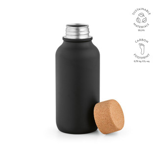 "Volga" 530 ml Trinkflasche aus recyceltem Edelstahl mit Korkdeckel, auslaufsicher, schwarz