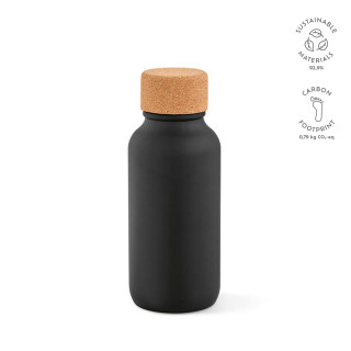 Volga Trinkflasche recycelter Edelstahl.Korkdeckel, 530 ml. Auslaufsicher, schwarz
