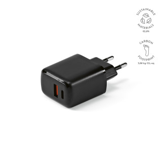 Franklin Wandladegerät rABS, 20W. Schnellladung über USB-C und USB-A, schwarz