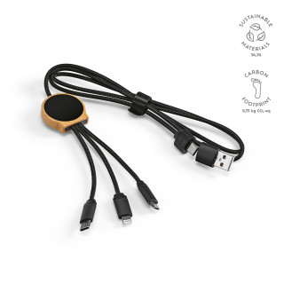 Asimov 5-in-1 Kabel aus Bambus und rPET. Mit hinterleuchtetem Logo, schwarz