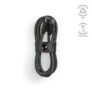 Koch Kabel aus rPET. 1 m. USB-C auf USB-C. Schnellladefunktion, schwarz